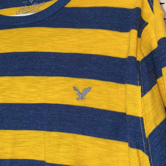 SOLD❌ AMERICAN EAGLE BLUE AND YELLOW STRIPED THERMAL LONG SLEEVE SHIRT - Picture 2 of 5